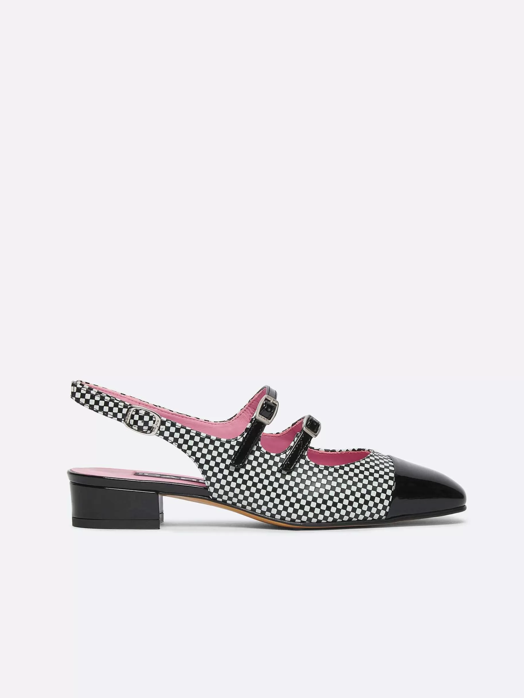 Women Carel Slingbacks-Black And White Upcycled Leather And Patent Leather Slingback Mary Janes
