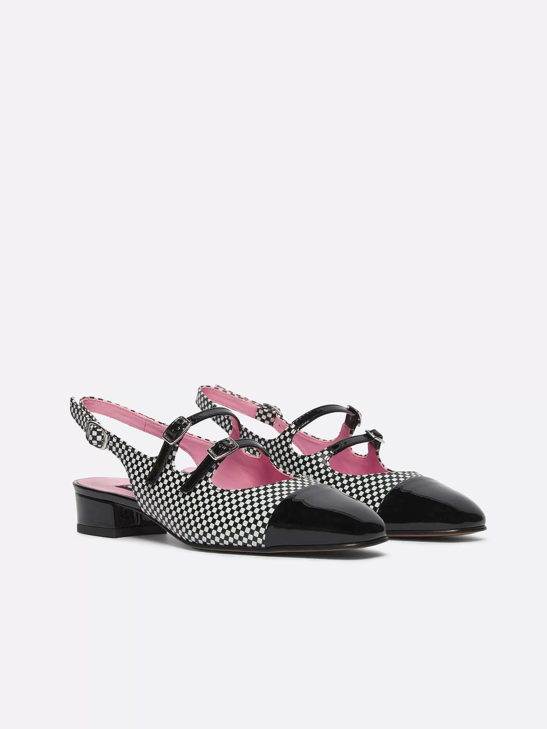 Women Carel Slingbacks-Black And White Upcycled Leather And Patent Leather Slingback Mary Janes