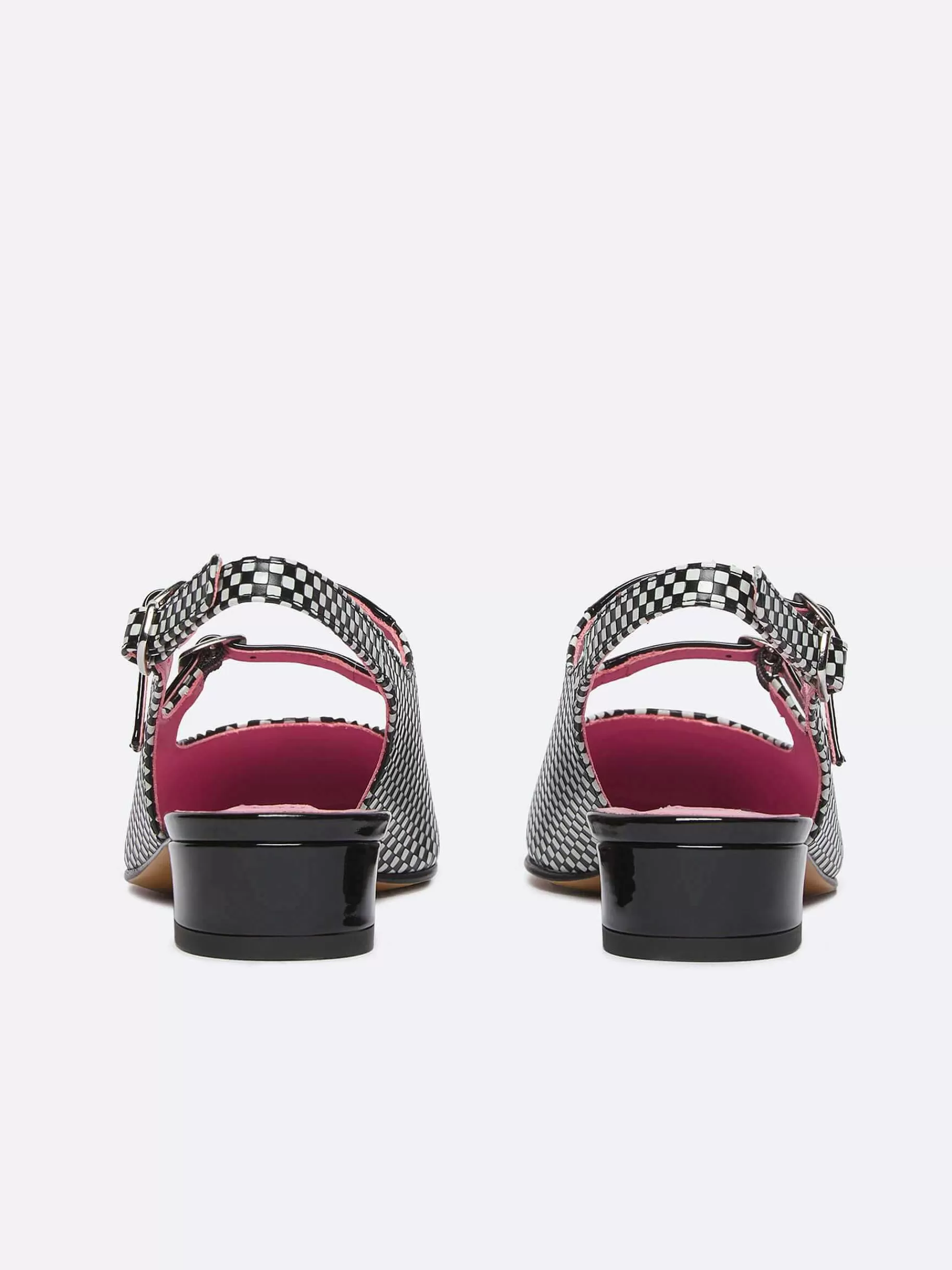 Women Carel Slingbacks-Black And White Upcycled Leather And Patent Leather Slingback Mary Janes