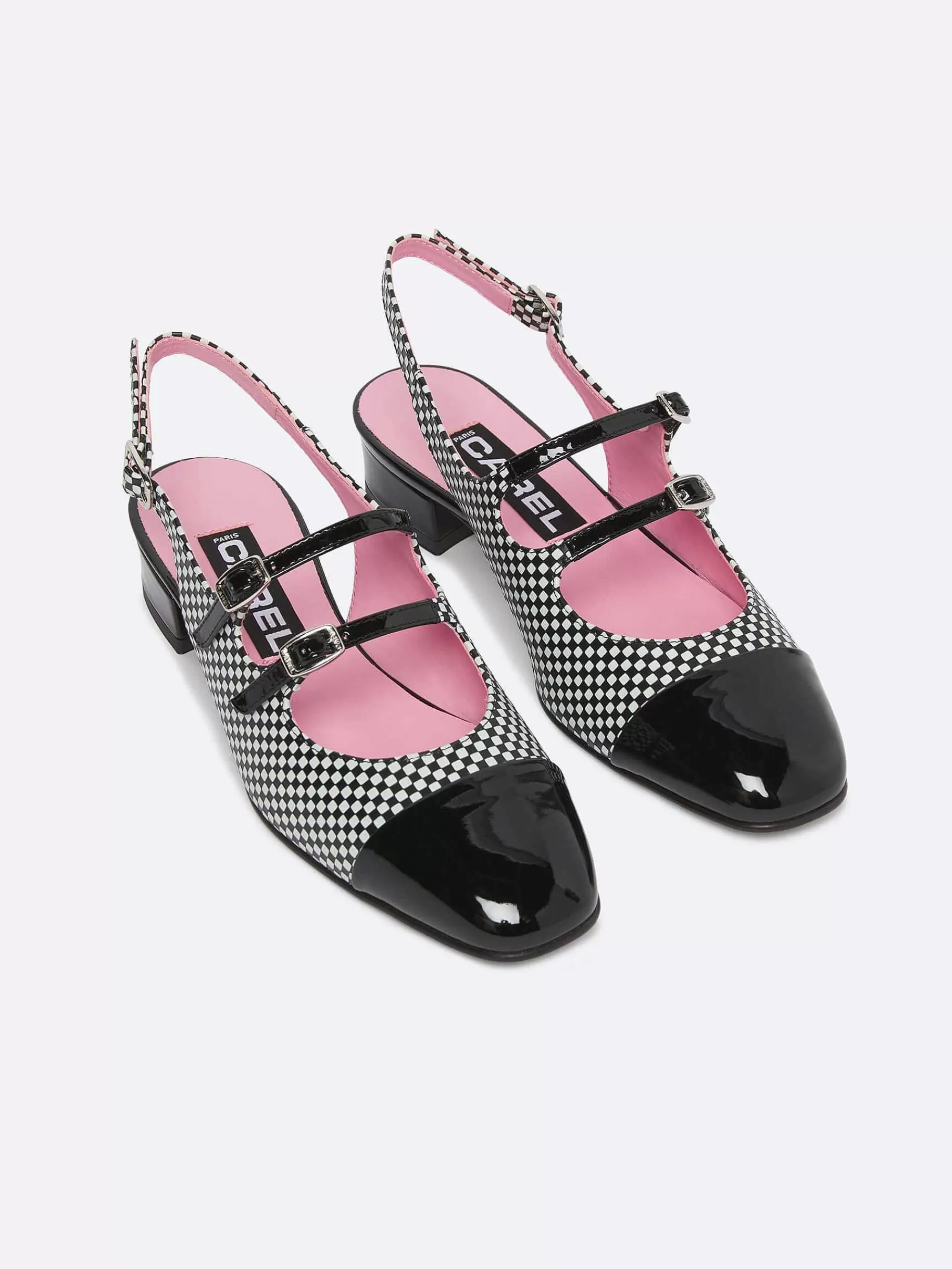 Women Carel Slingbacks-Black And White Upcycled Leather And Patent Leather Slingback Mary Janes
