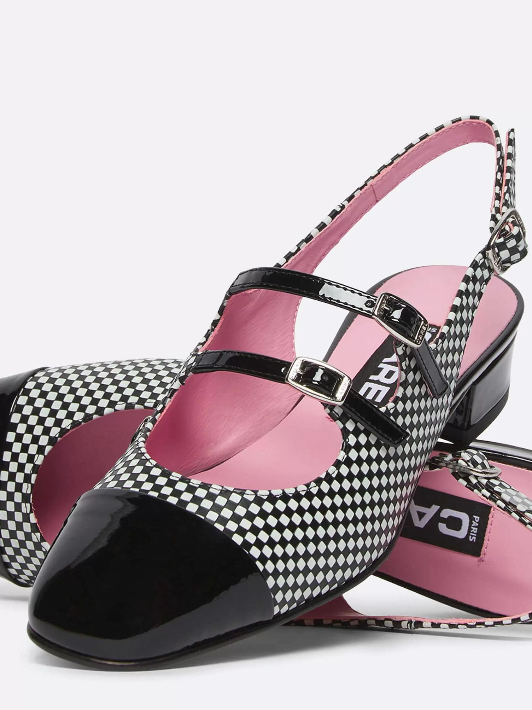 Women Carel Slingbacks-Black And White Upcycled Leather And Patent Leather Slingback Mary Janes