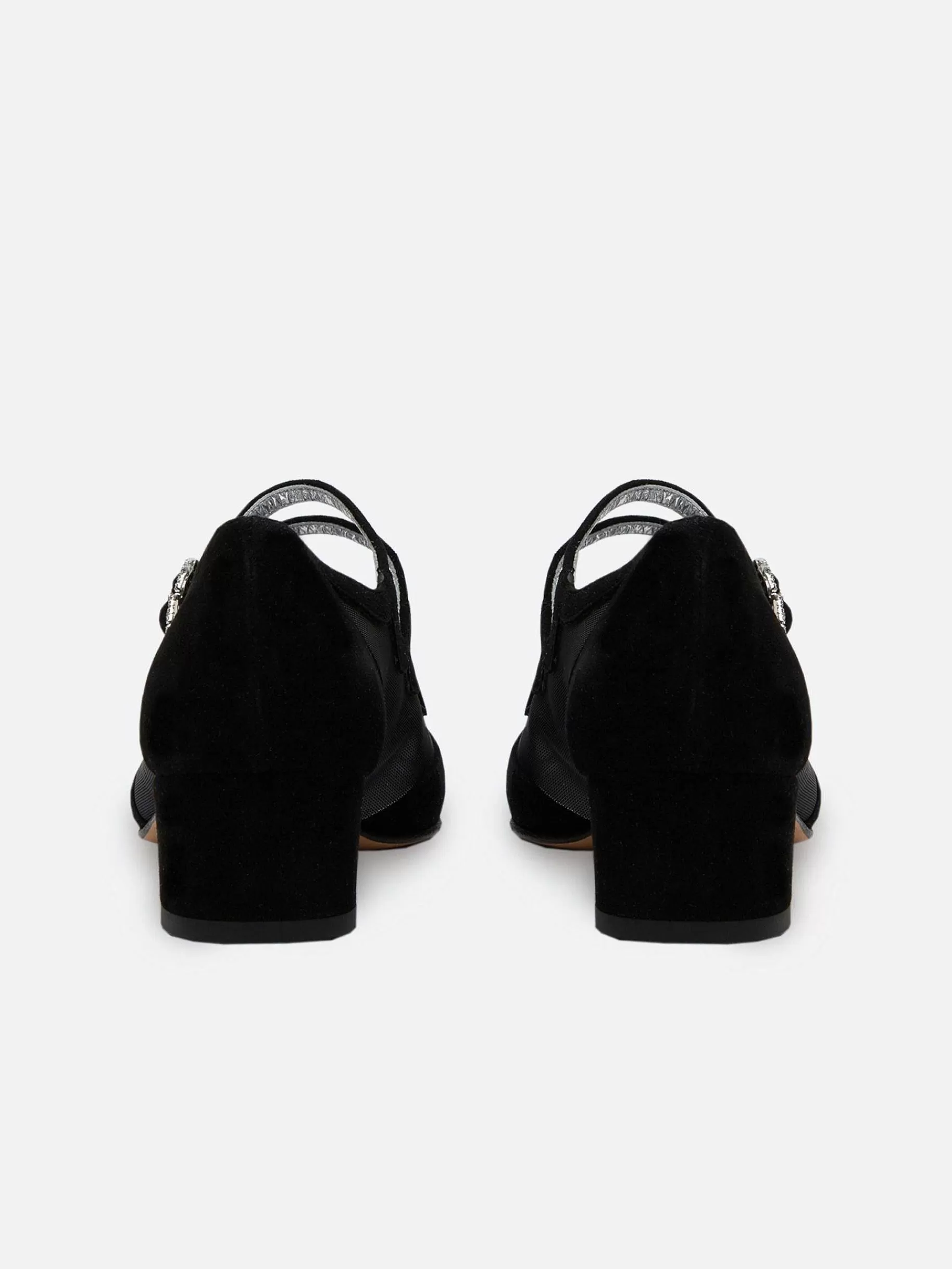 Women Carel Mary Janes-Black Suede Leather Mesh And Strass Buckles Mary Janes Pumps