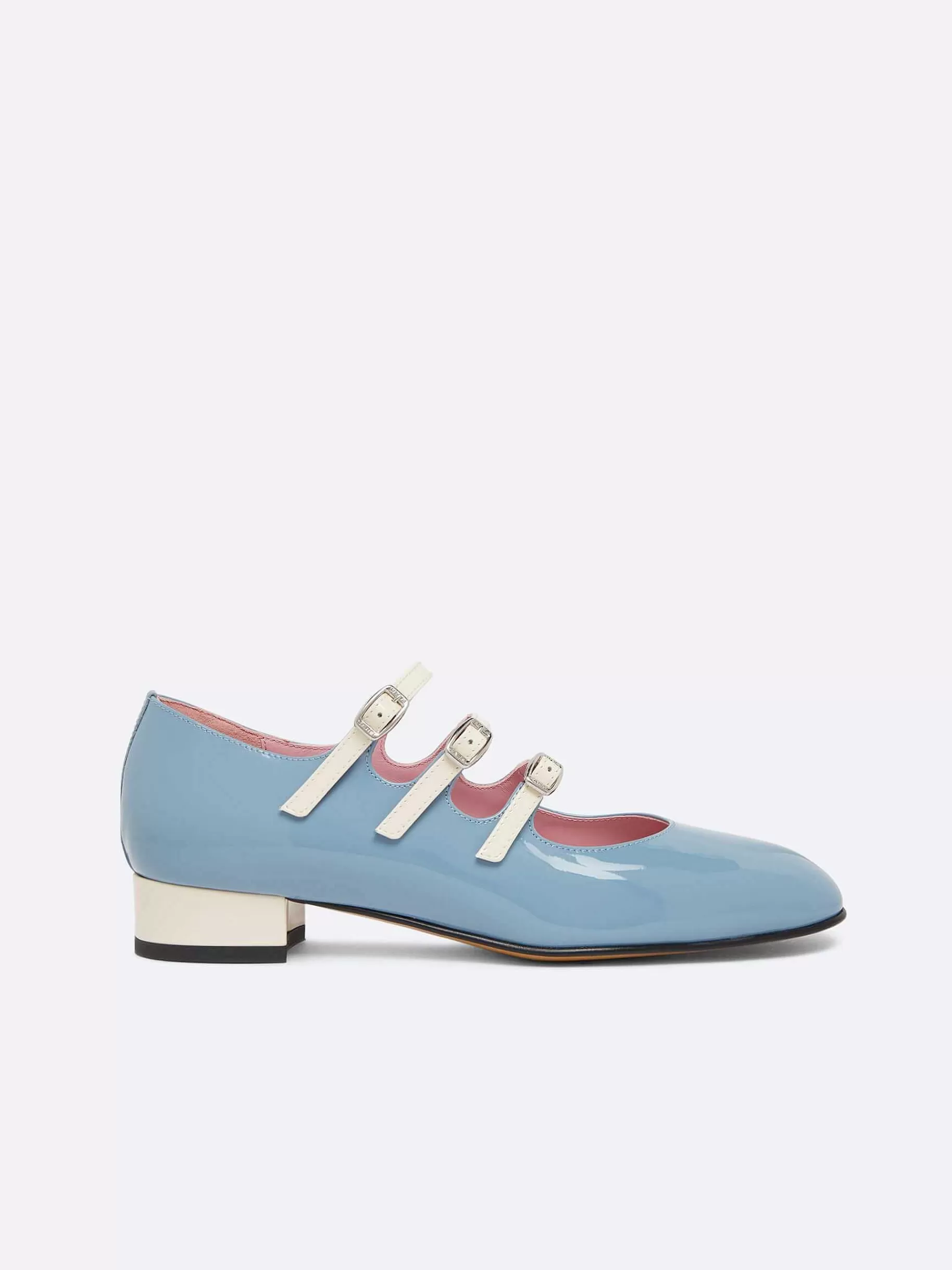 Women Carel Ballet Flats-Blue And Ivory Upcycled Patent Leather Mary Janes Ballet Flats