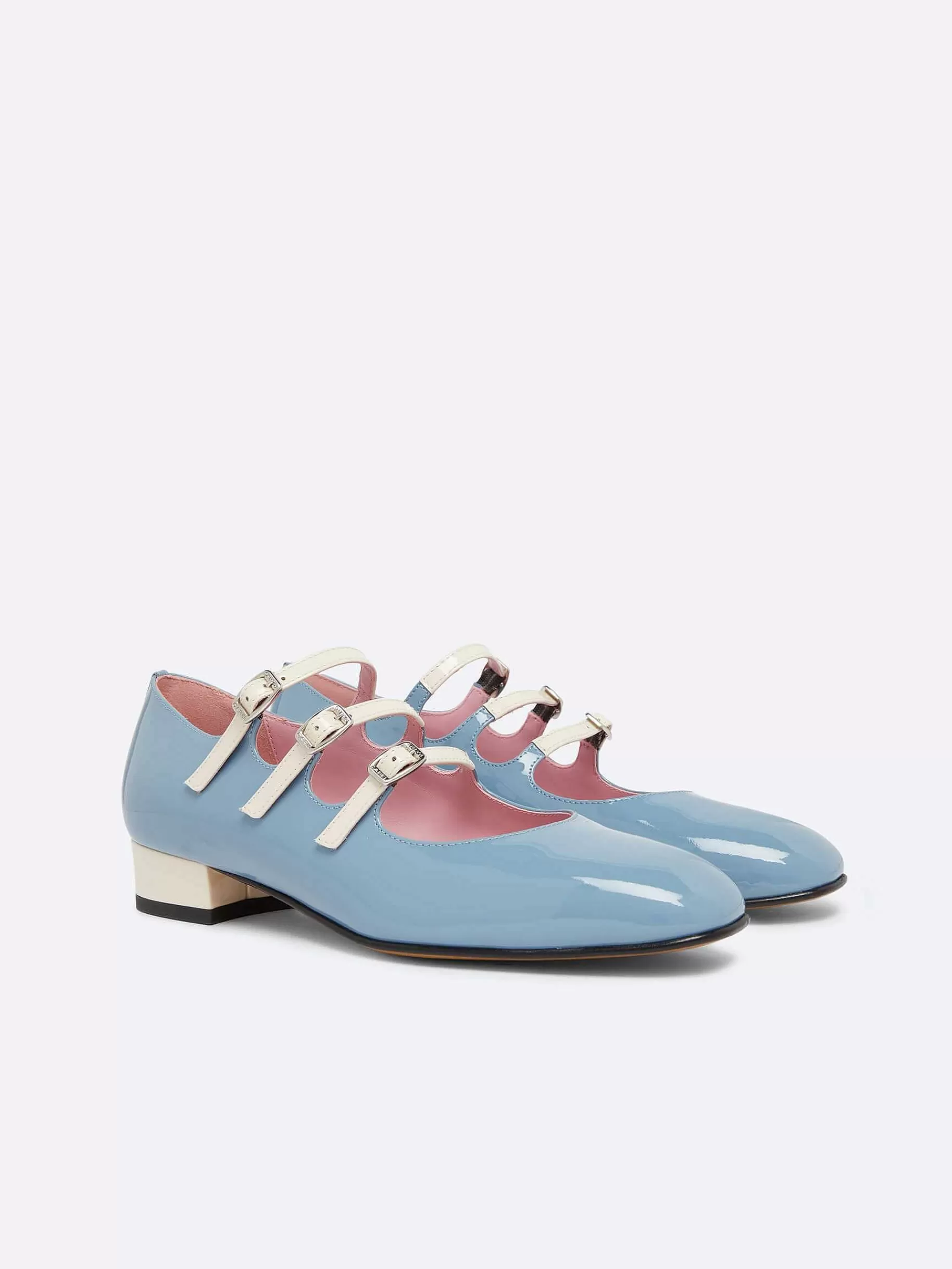 Women Carel Ballet Flats-Blue And Ivory Upcycled Patent Leather Mary Janes Ballet Flats