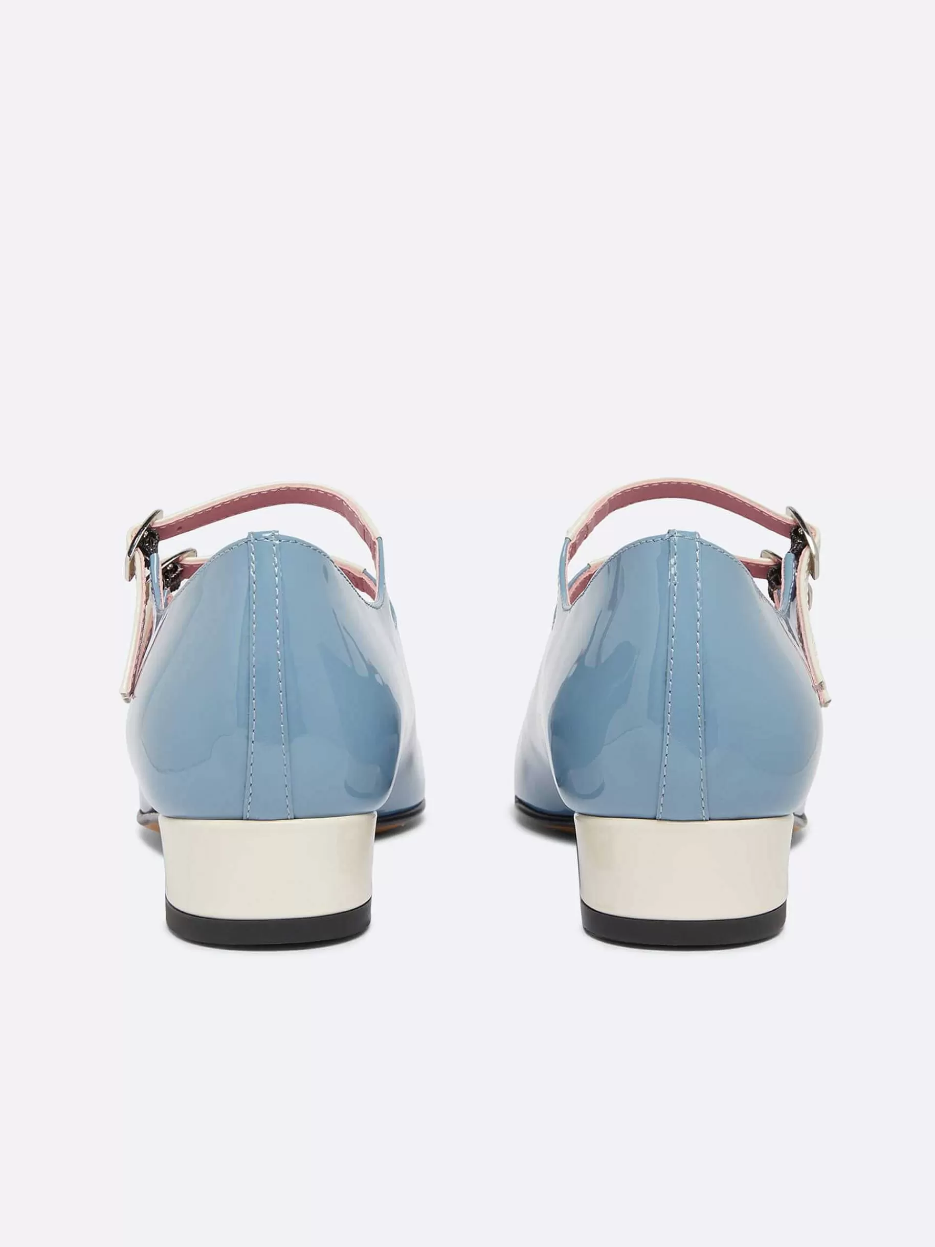 Women Carel Ballet Flats-Blue And Ivory Upcycled Patent Leather Mary Janes Ballet Flats