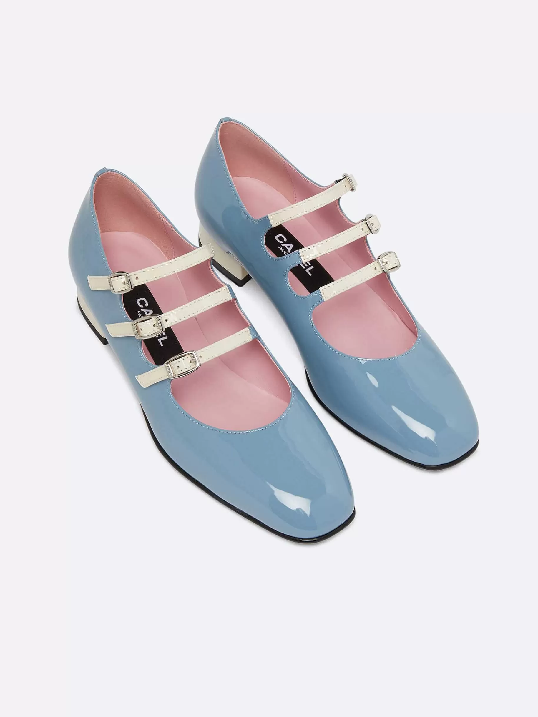 Women Carel Ballet Flats-Blue And Ivory Upcycled Patent Leather Mary Janes Ballet Flats