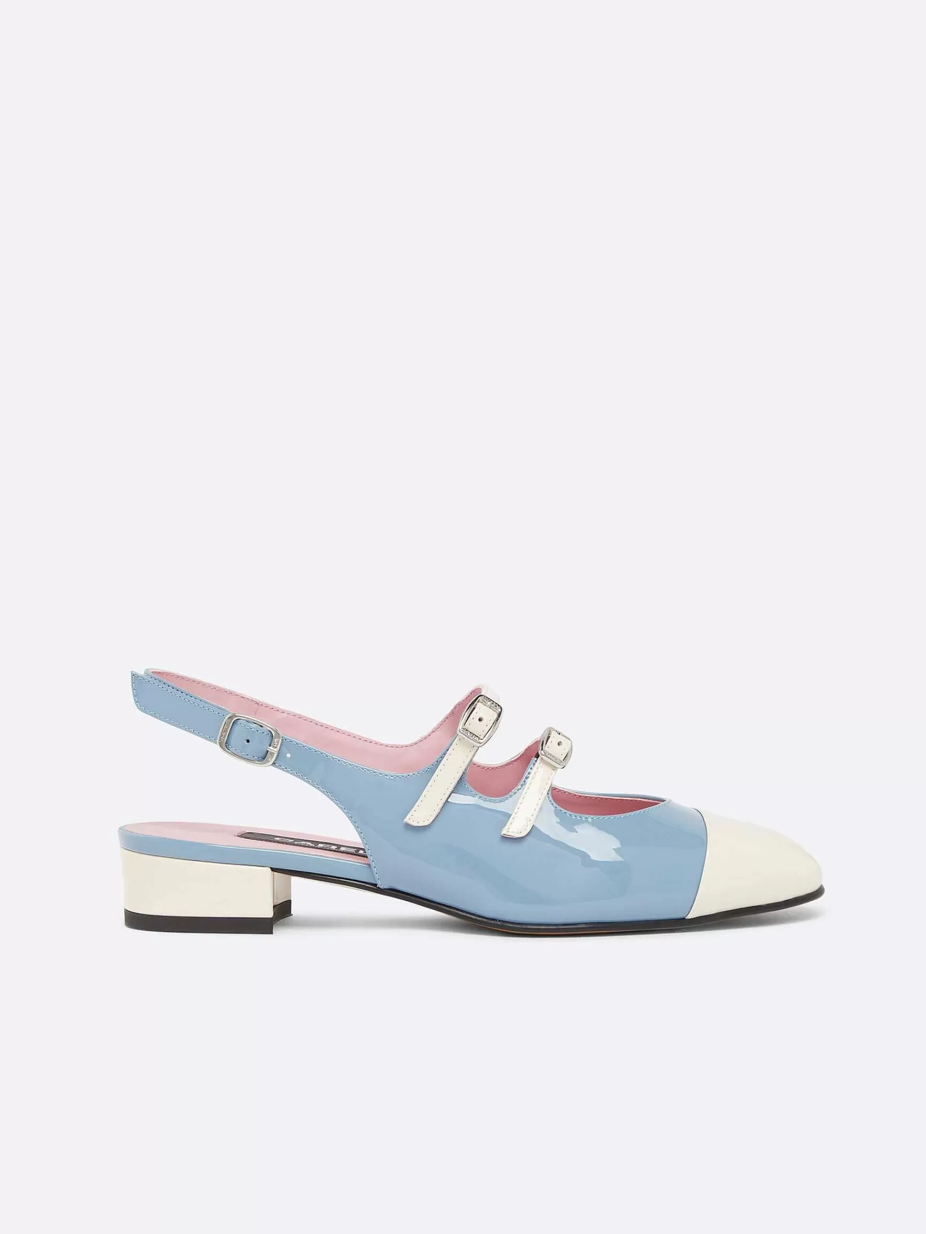 Women Carel Slingbacks-Blue And Ivory Upcycled Patent Leather Slingback Mary Janes