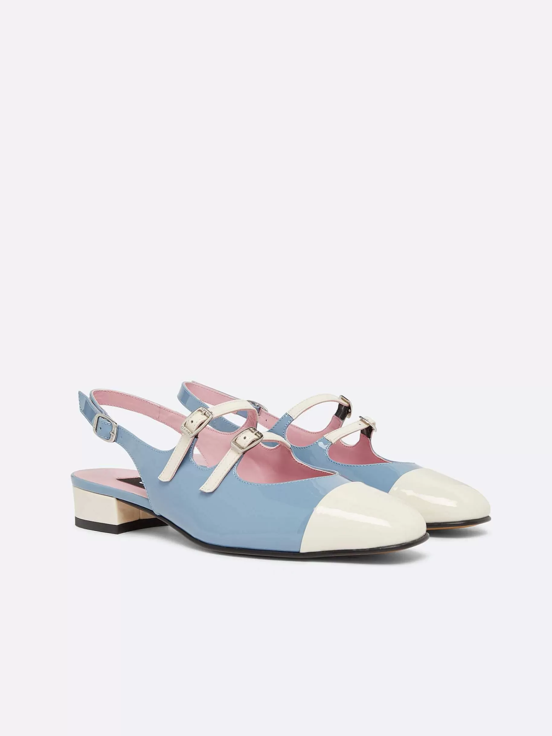 Women Carel Slingbacks-Blue And Ivory Upcycled Patent Leather Slingback Mary Janes
