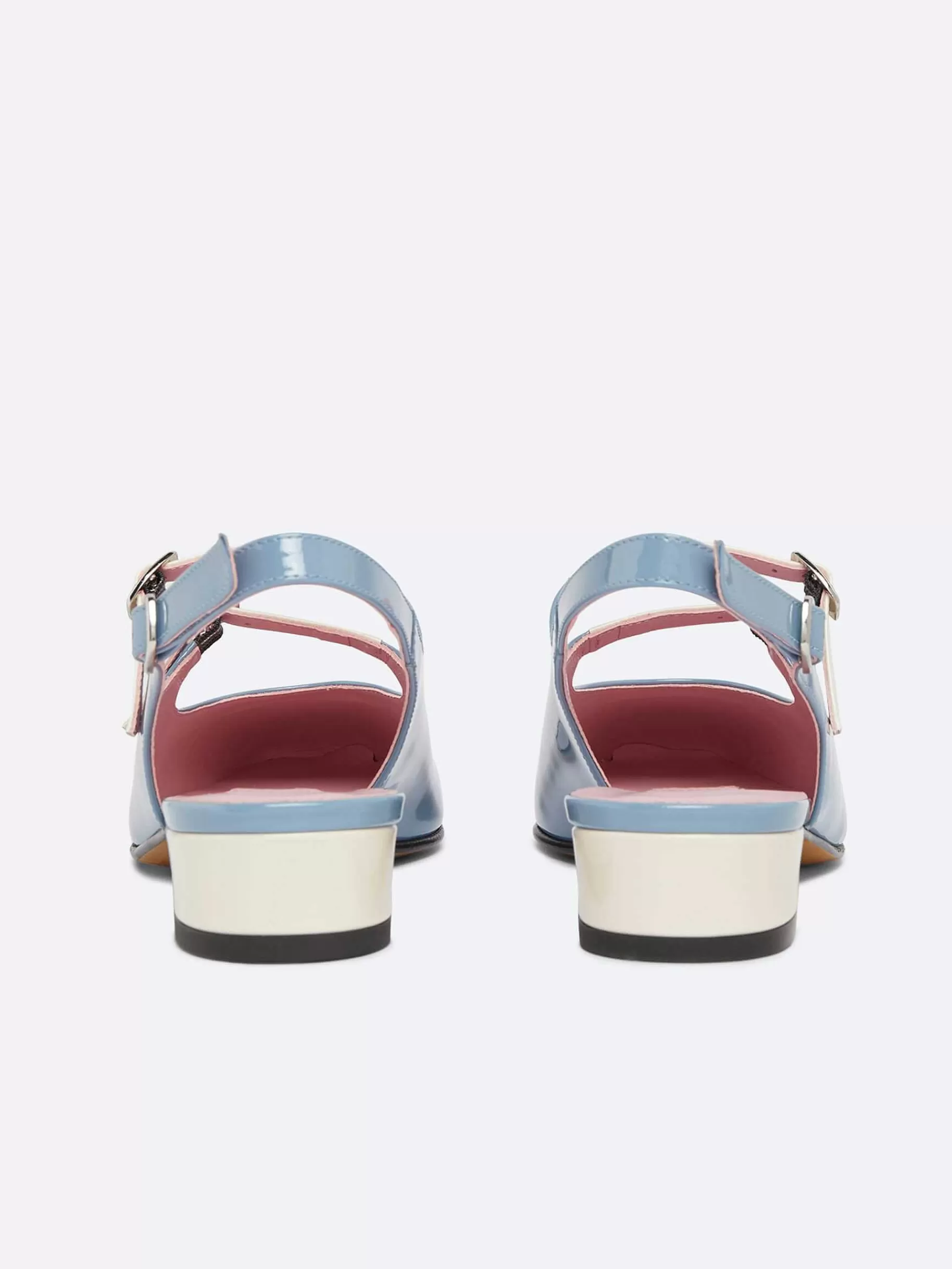 Women Carel Slingbacks-Blue And Ivory Upcycled Patent Leather Slingback Mary Janes
