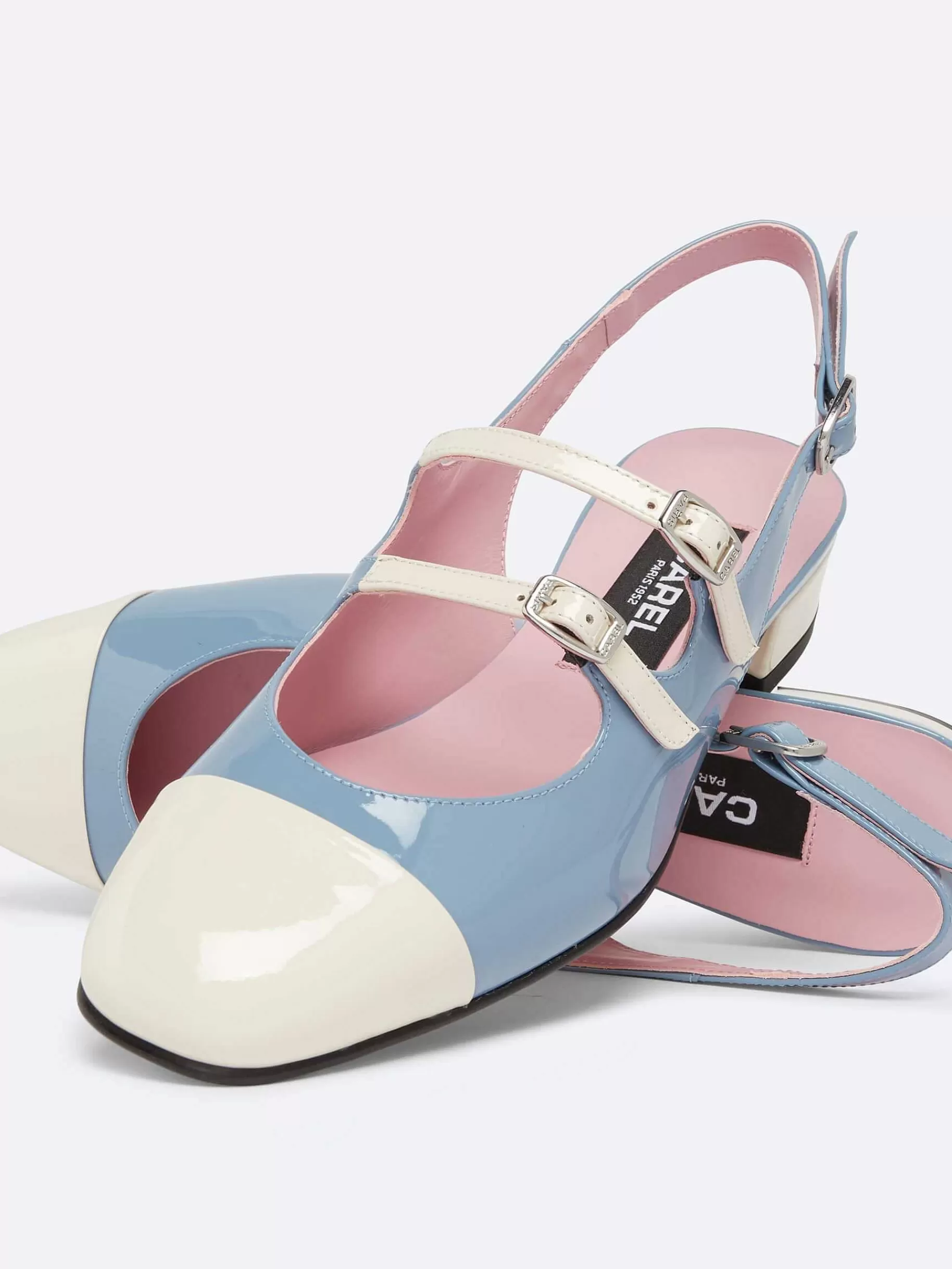 Women Carel Slingbacks-Blue And Ivory Upcycled Patent Leather Slingback Mary Janes