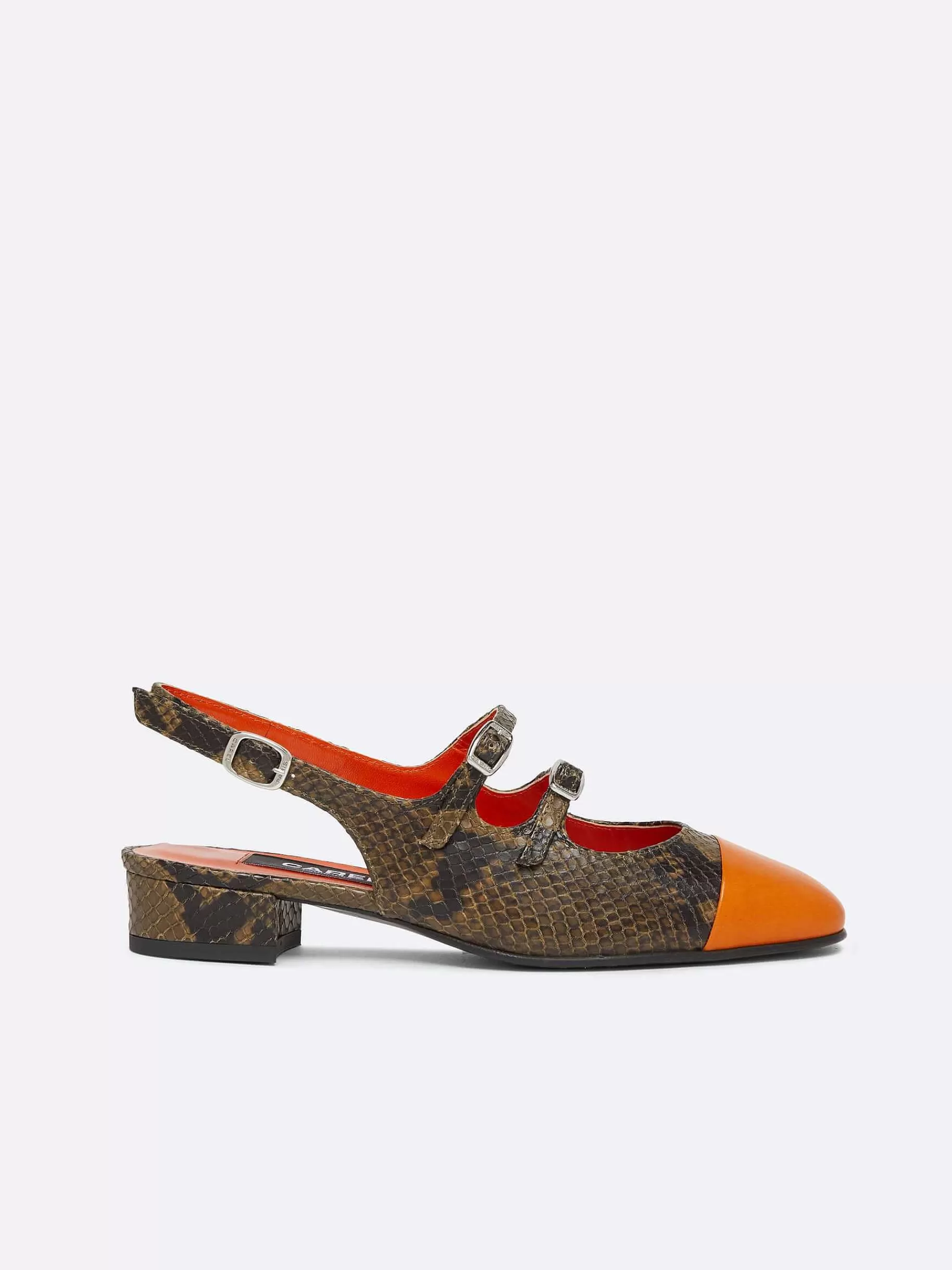 Women Carel Slingbacks-Green Upcycled Python Print Leather And Orange Leather Slingback Mary Janes