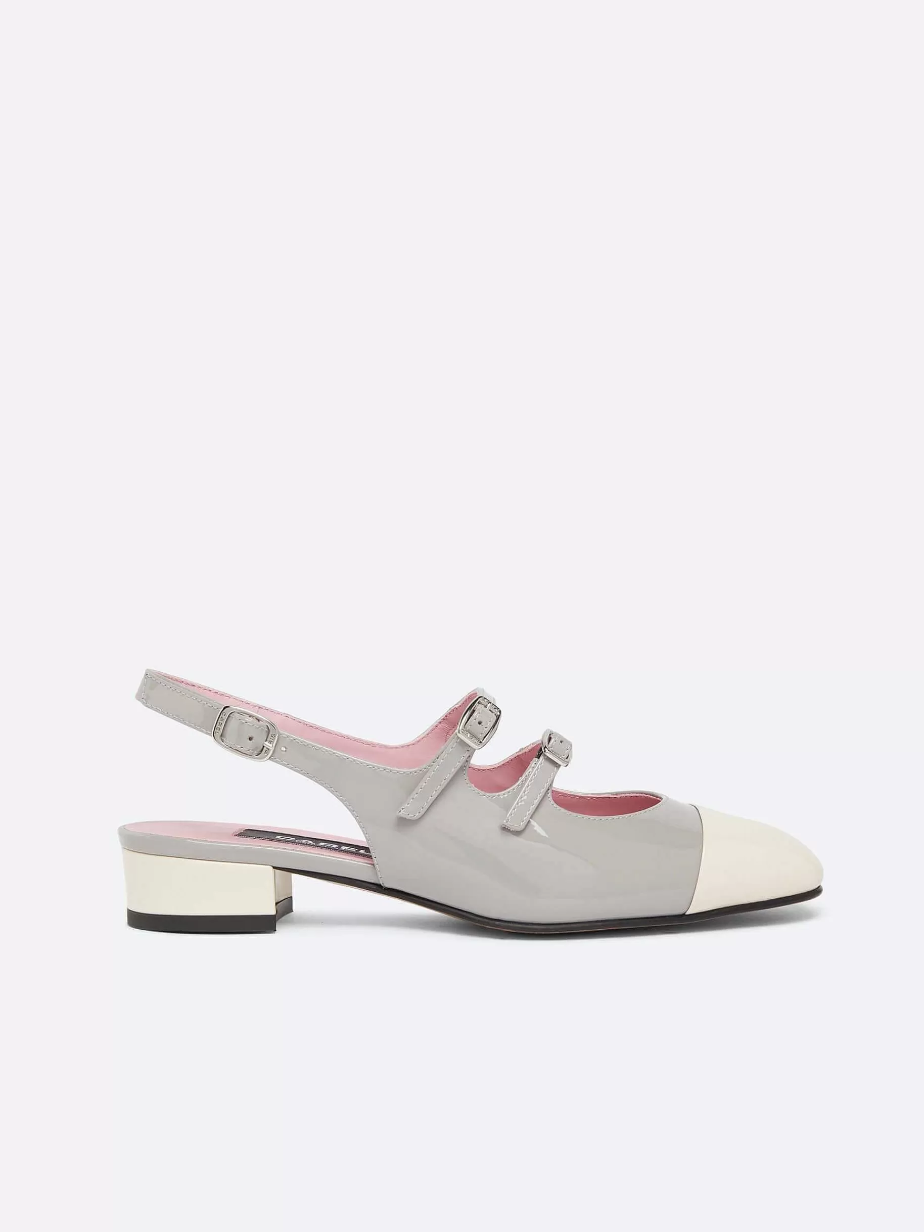 Women Carel Slingbacks-Grey And Ivory Upcycled Patent Leather Slingback Mary Janes