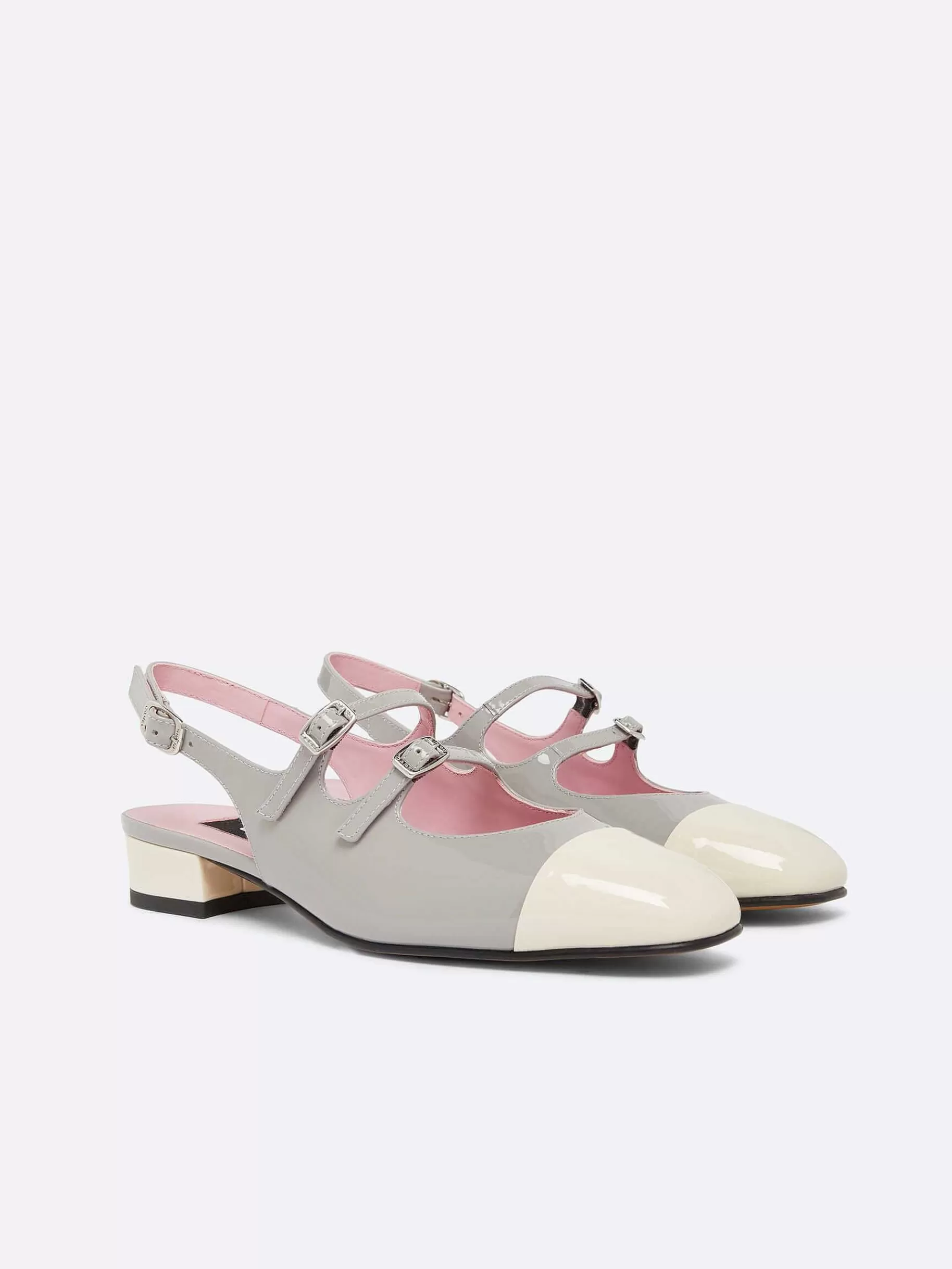 Women Carel Slingbacks-Grey And Ivory Upcycled Patent Leather Slingback Mary Janes