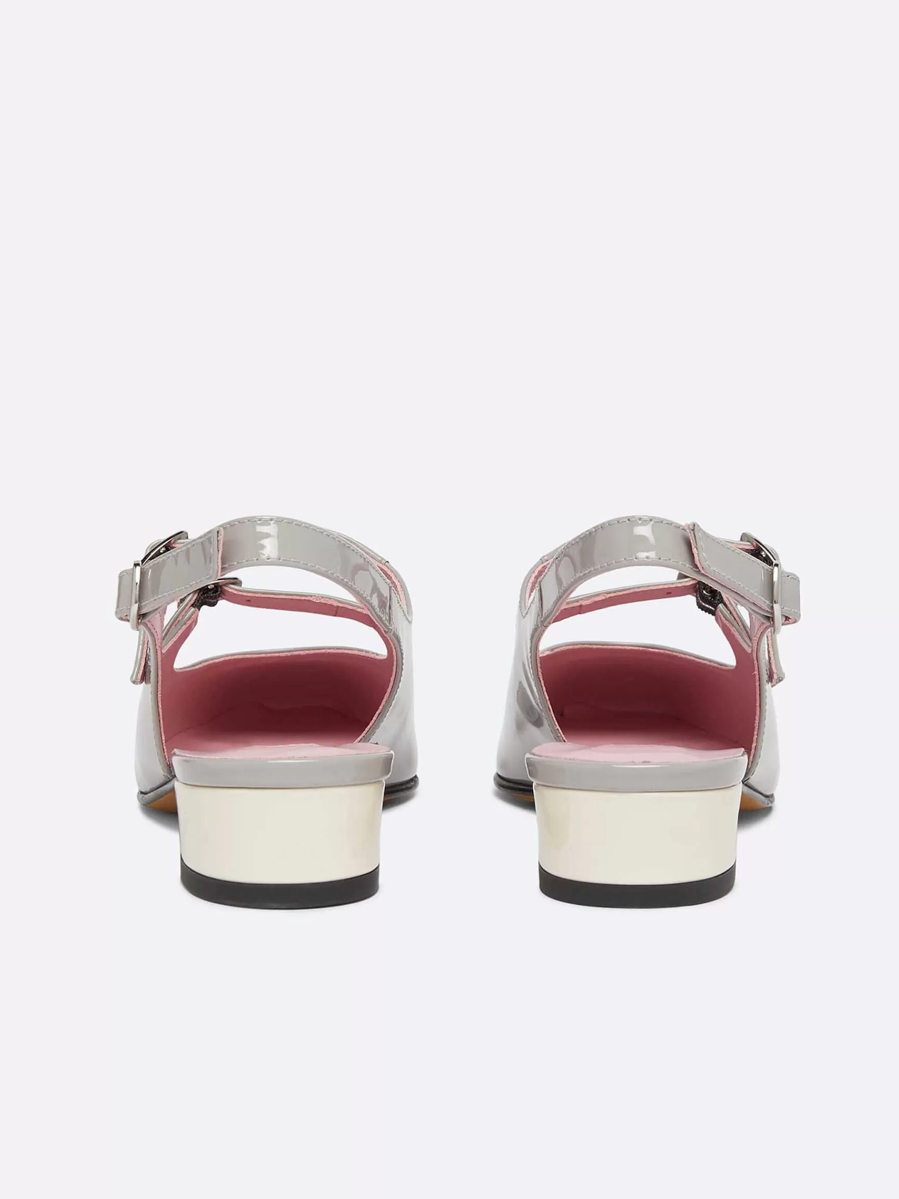 Women Carel Slingbacks-Grey And Ivory Upcycled Patent Leather Slingback Mary Janes