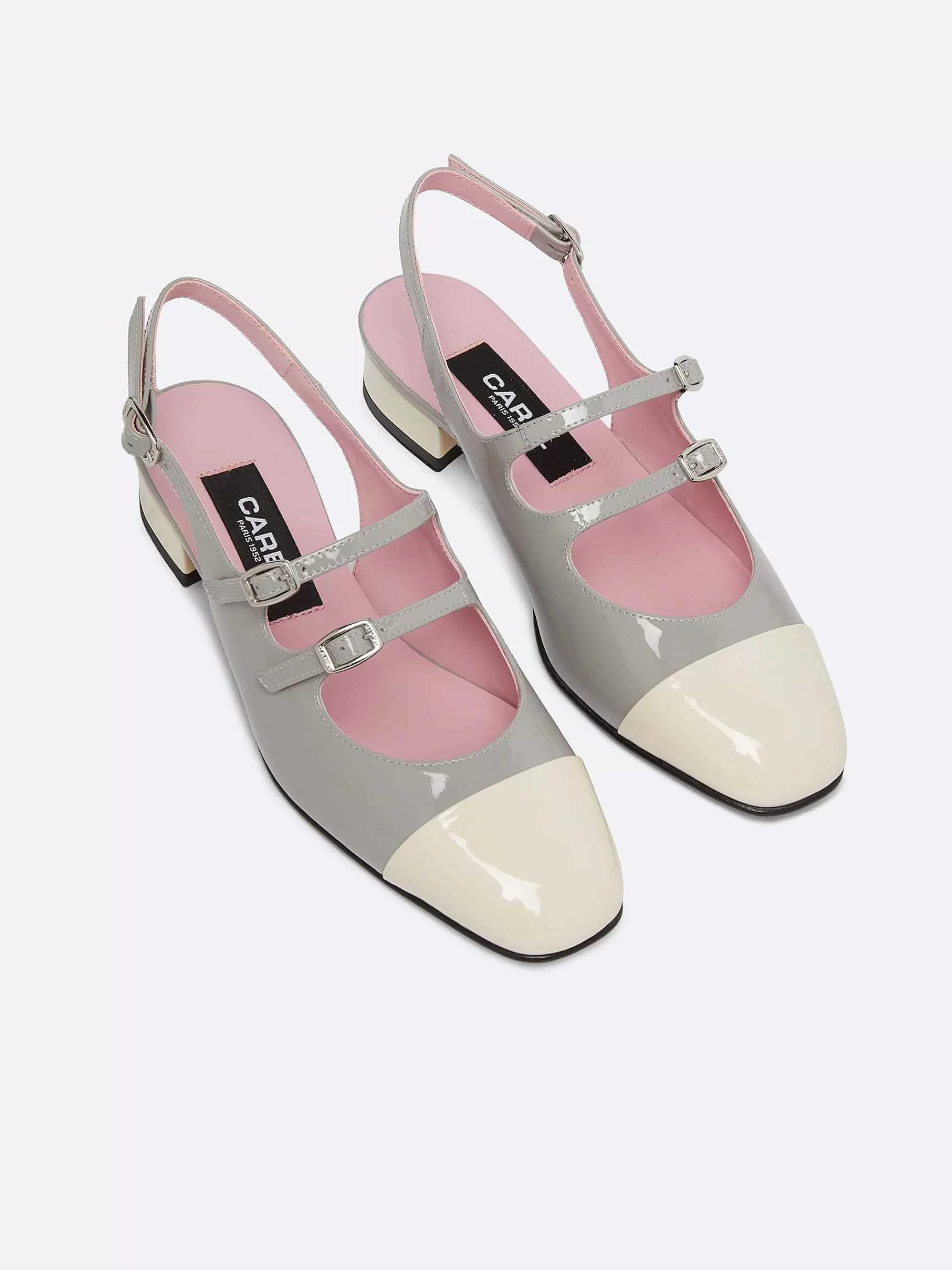 Women Carel Slingbacks-Grey And Ivory Upcycled Patent Leather Slingback Mary Janes