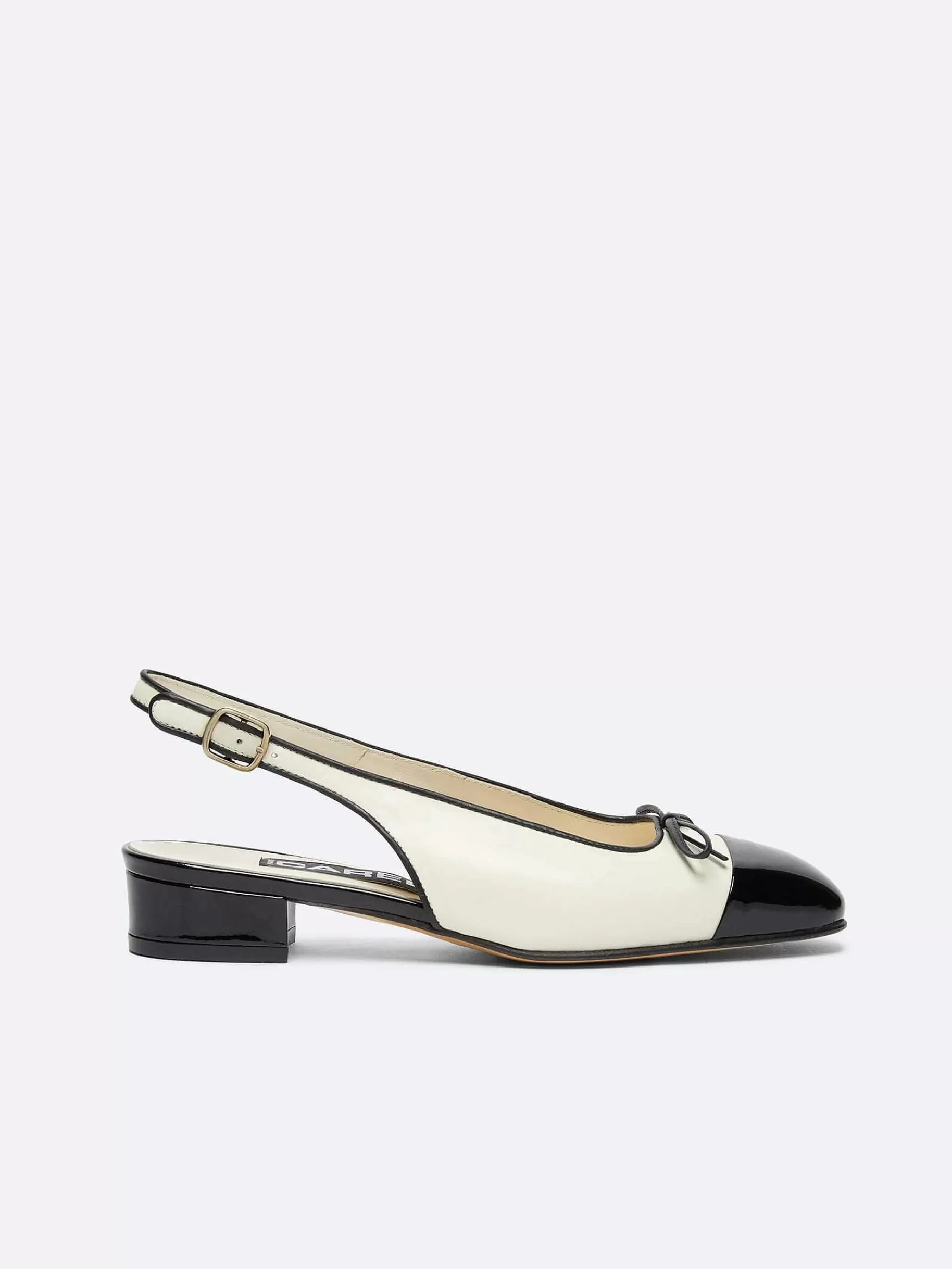Women Carel Ballet Flats-Ivory Leather And Black Patent Leather Slingback Ballet Flats