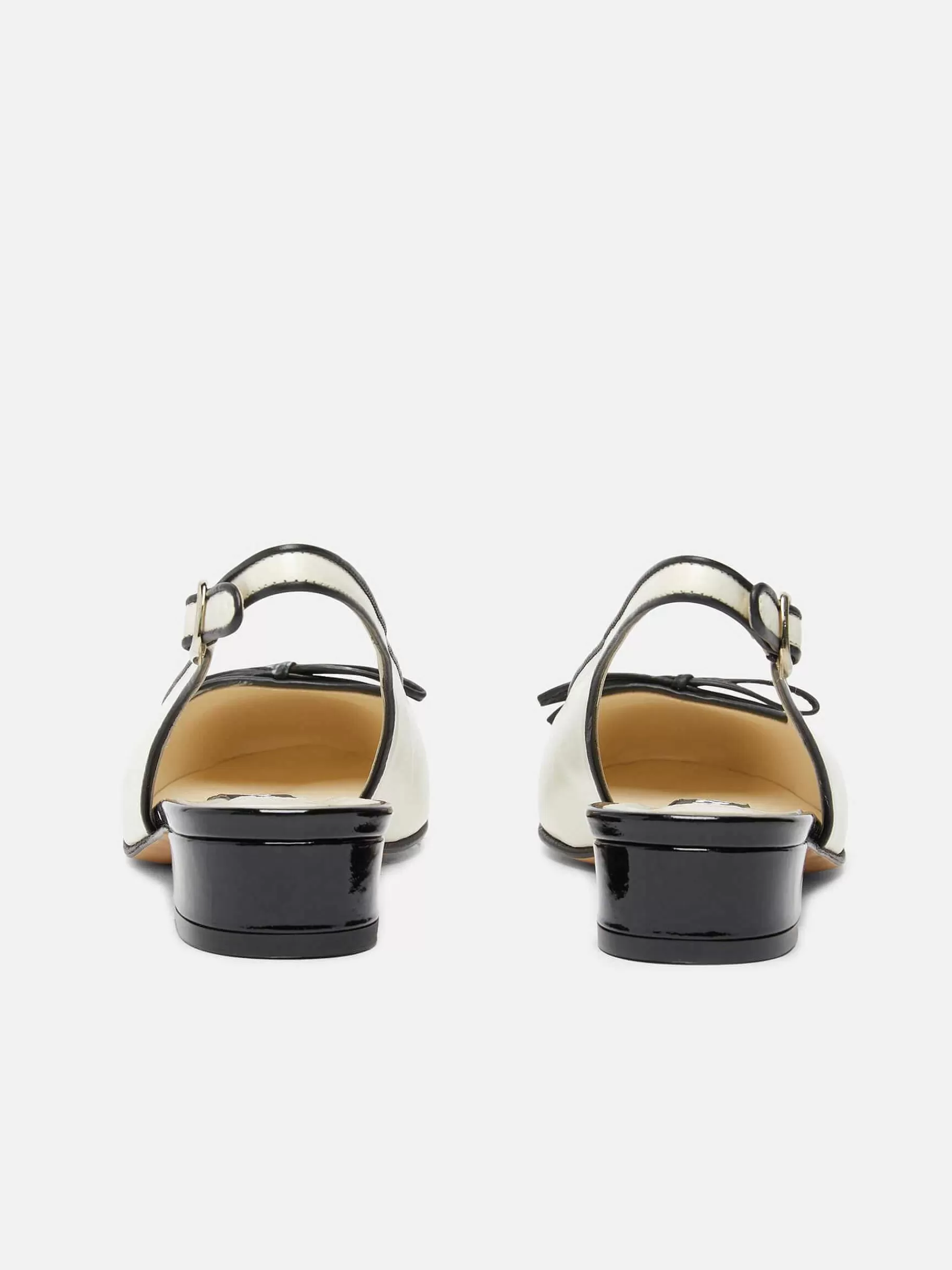 Women Carel Ballet Flats-Ivory Leather And Black Patent Leather Slingback Ballet Flats