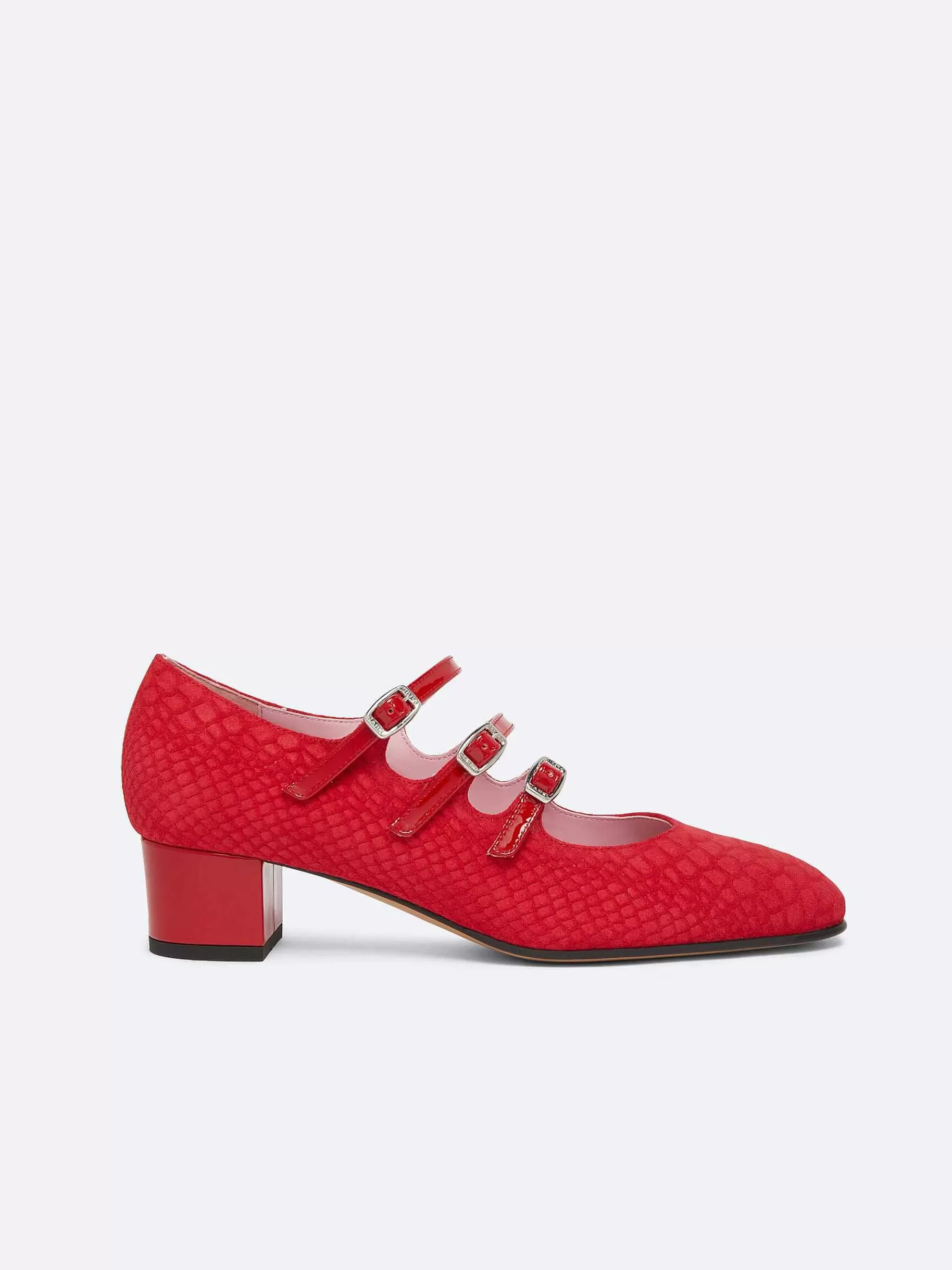 Women Carel Upcycled-Red Embossed Suede And Upcycled Red Patent Leather Mary Janes Pumps