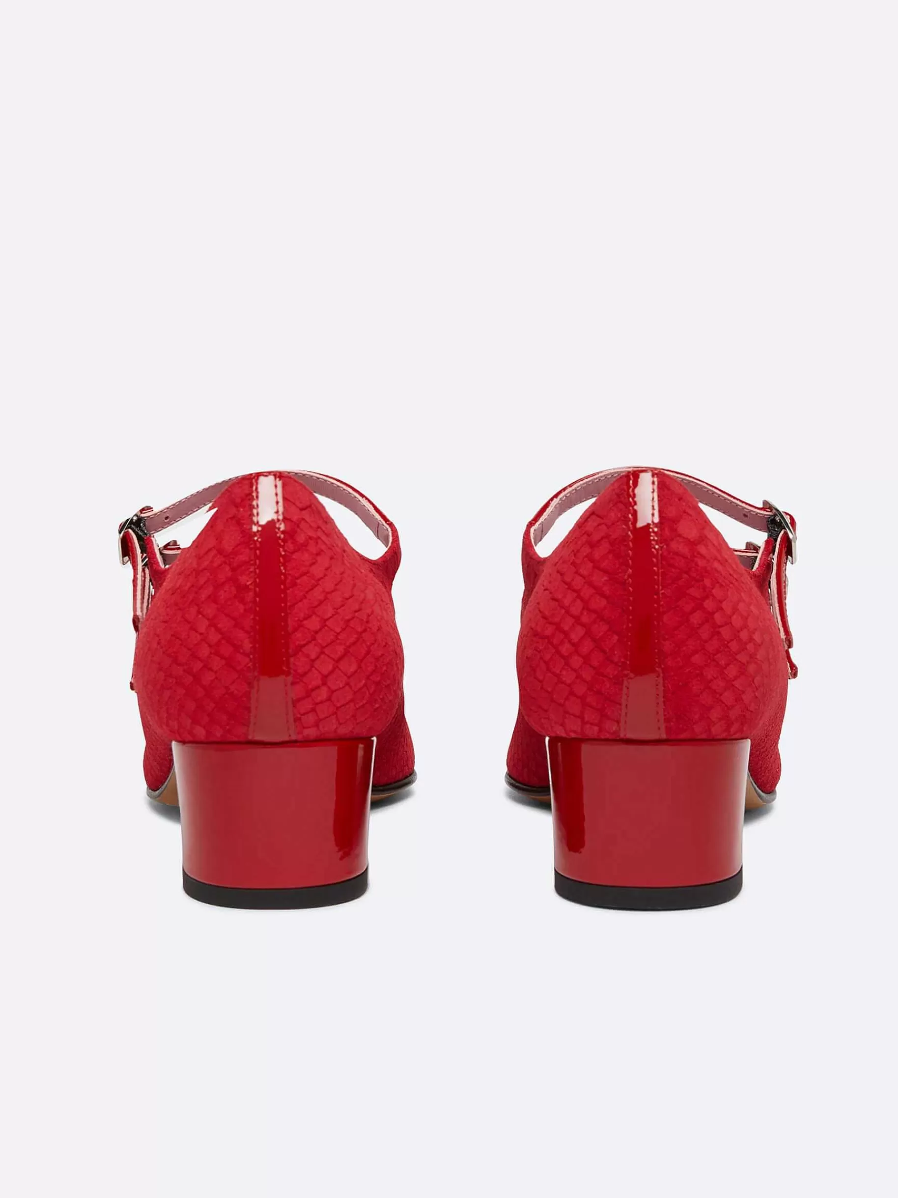 Women Carel Upcycled-Red Embossed Suede And Upcycled Red Patent Leather Mary Janes Pumps