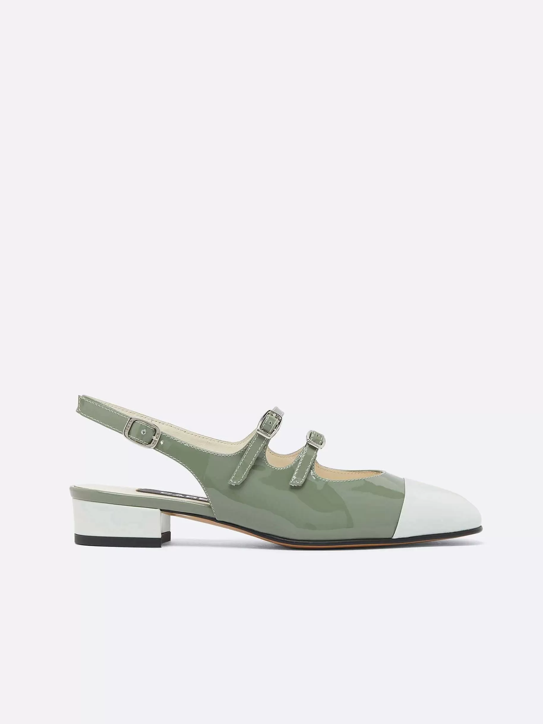 Women Carel Slingbacks-Sage Green And Water Green Patent Upcycled Leather Slingback Mary Janes