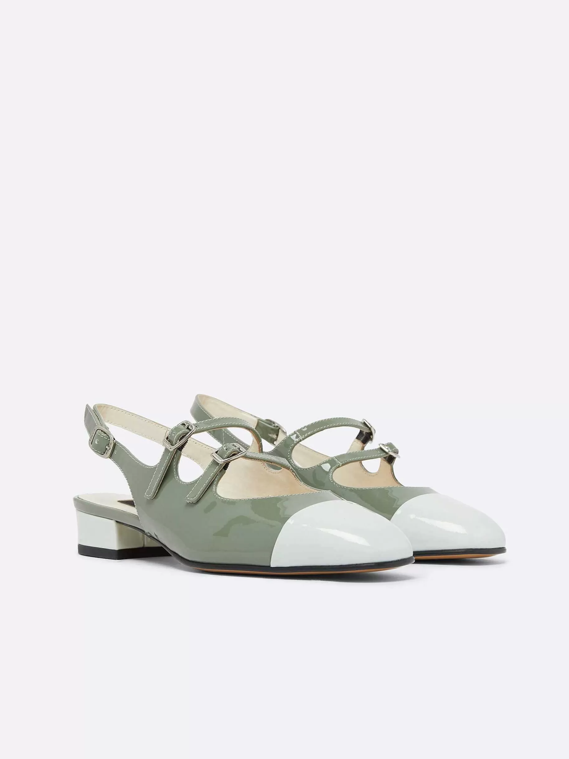Women Carel Slingbacks-Sage Green And Water Green Patent Upcycled Leather Slingback Mary Janes