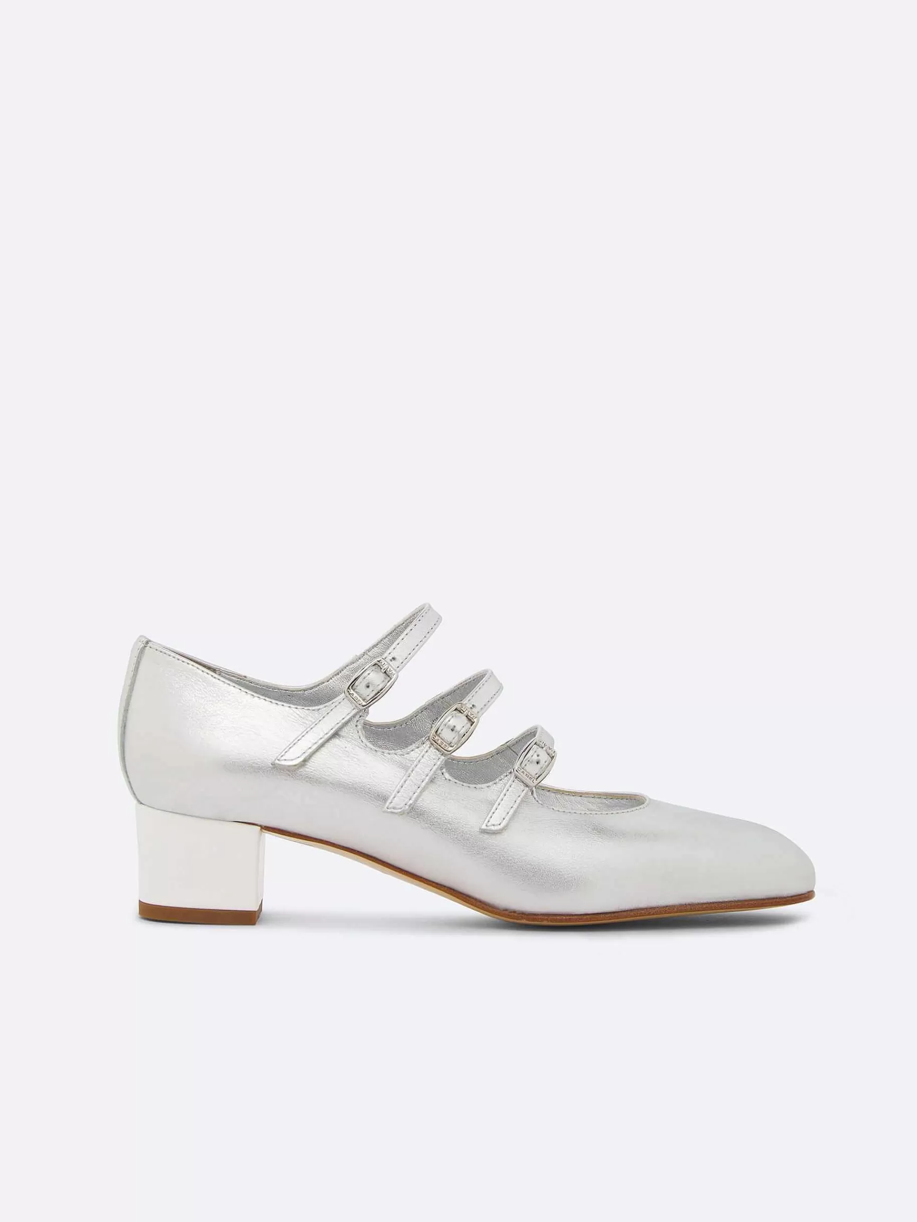 Women Carel Mary Janes-Silver Leather And White Patent Leather Heel Mary Janes Pumps