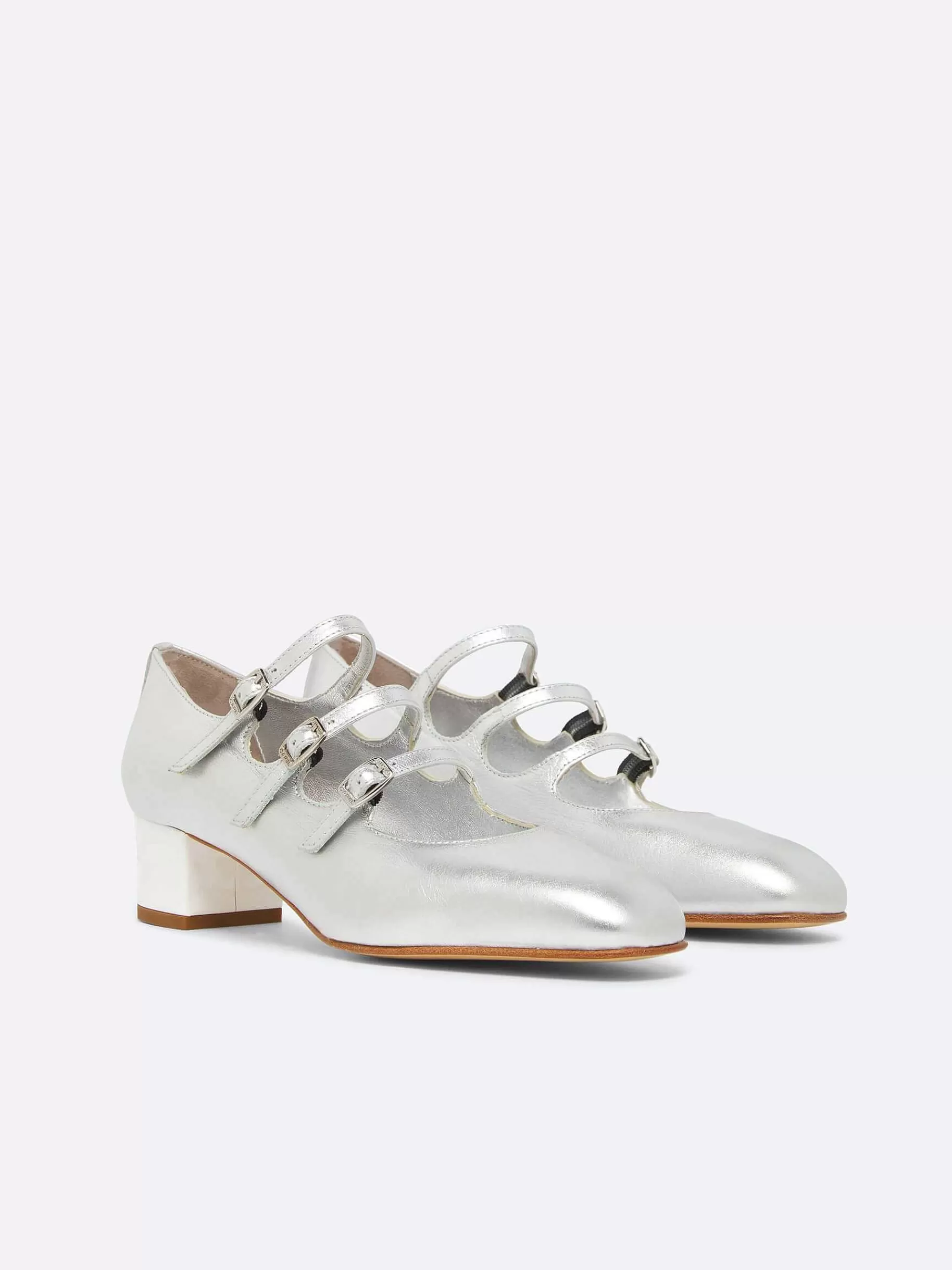 Women Carel Mary Janes-Silver Leather And White Patent Leather Heel Mary Janes Pumps