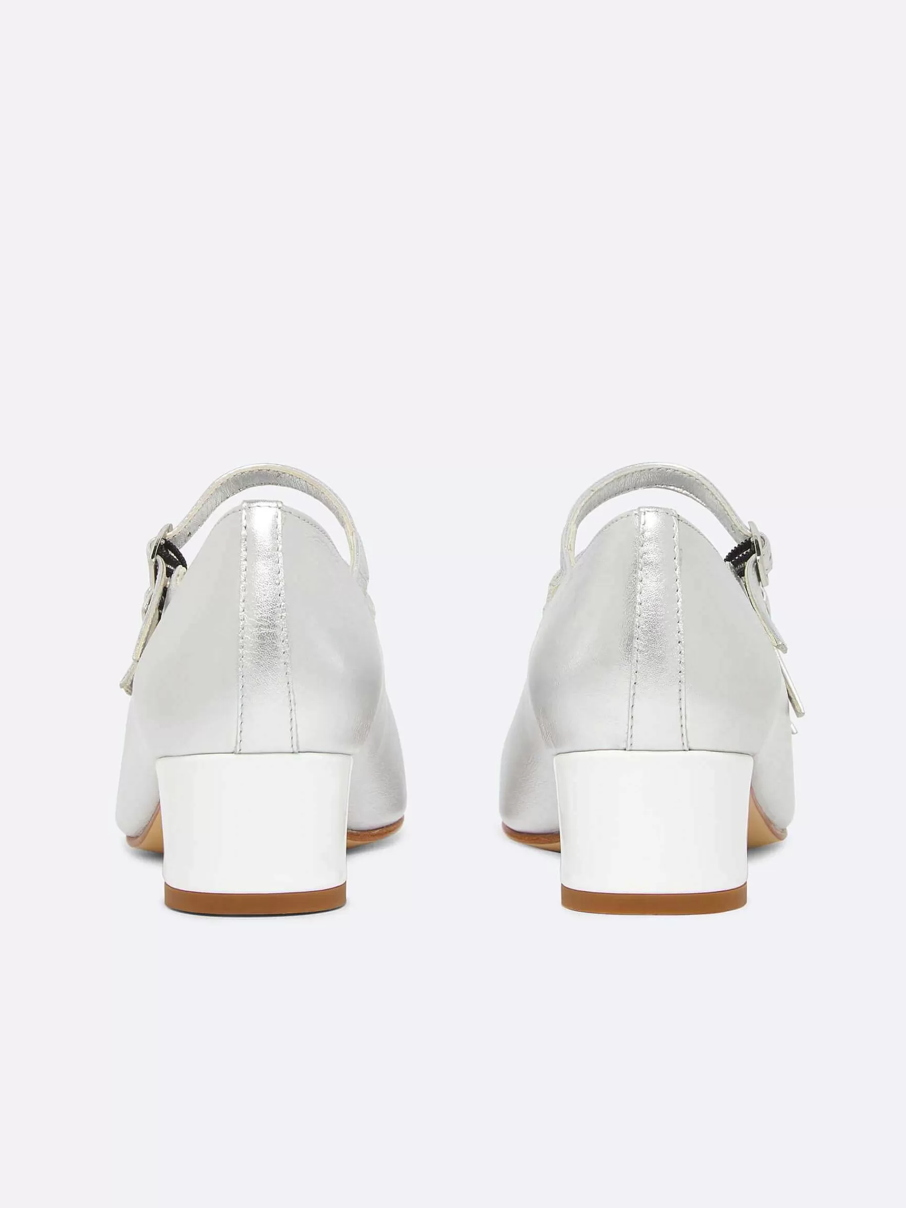 Women Carel Mary Janes-Silver Leather And White Patent Leather Heel Mary Janes Pumps