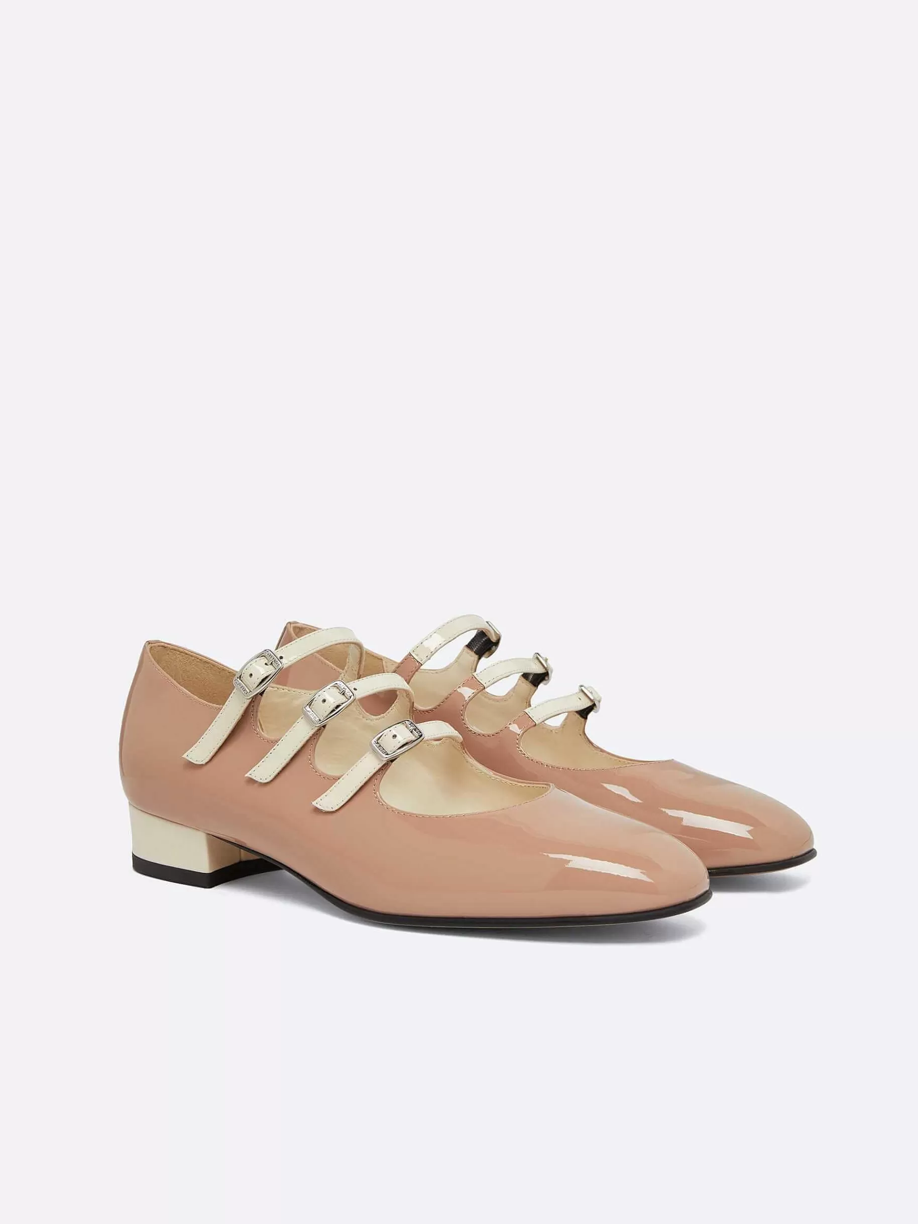 Women Carel Ballet Flats-Taupe And Ivory Upcycled Patent Leather Mary Janes Ballet Flats