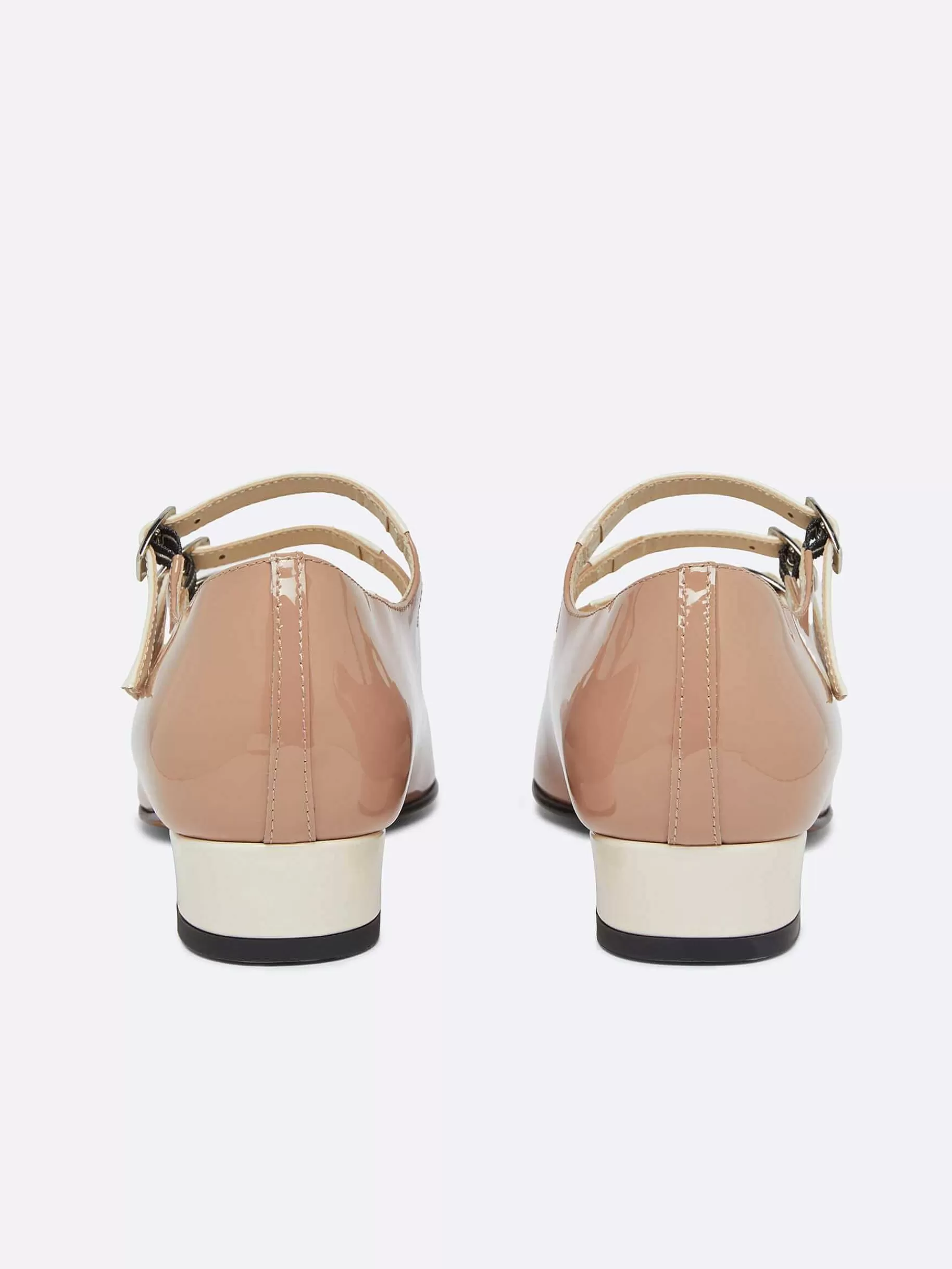 Women Carel Ballet Flats-Taupe And Ivory Upcycled Patent Leather Mary Janes Ballet Flats
