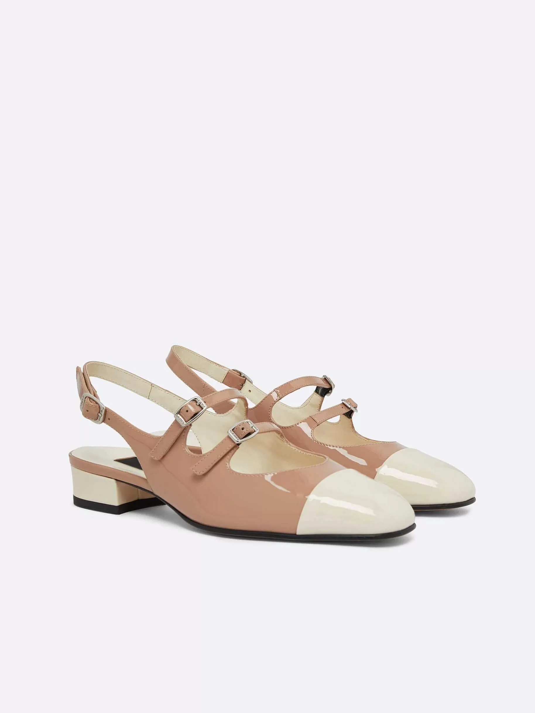 Women Carel Slingbacks-Taupe And Ivory Upcycled Patent Leather Slingback Mary Janes