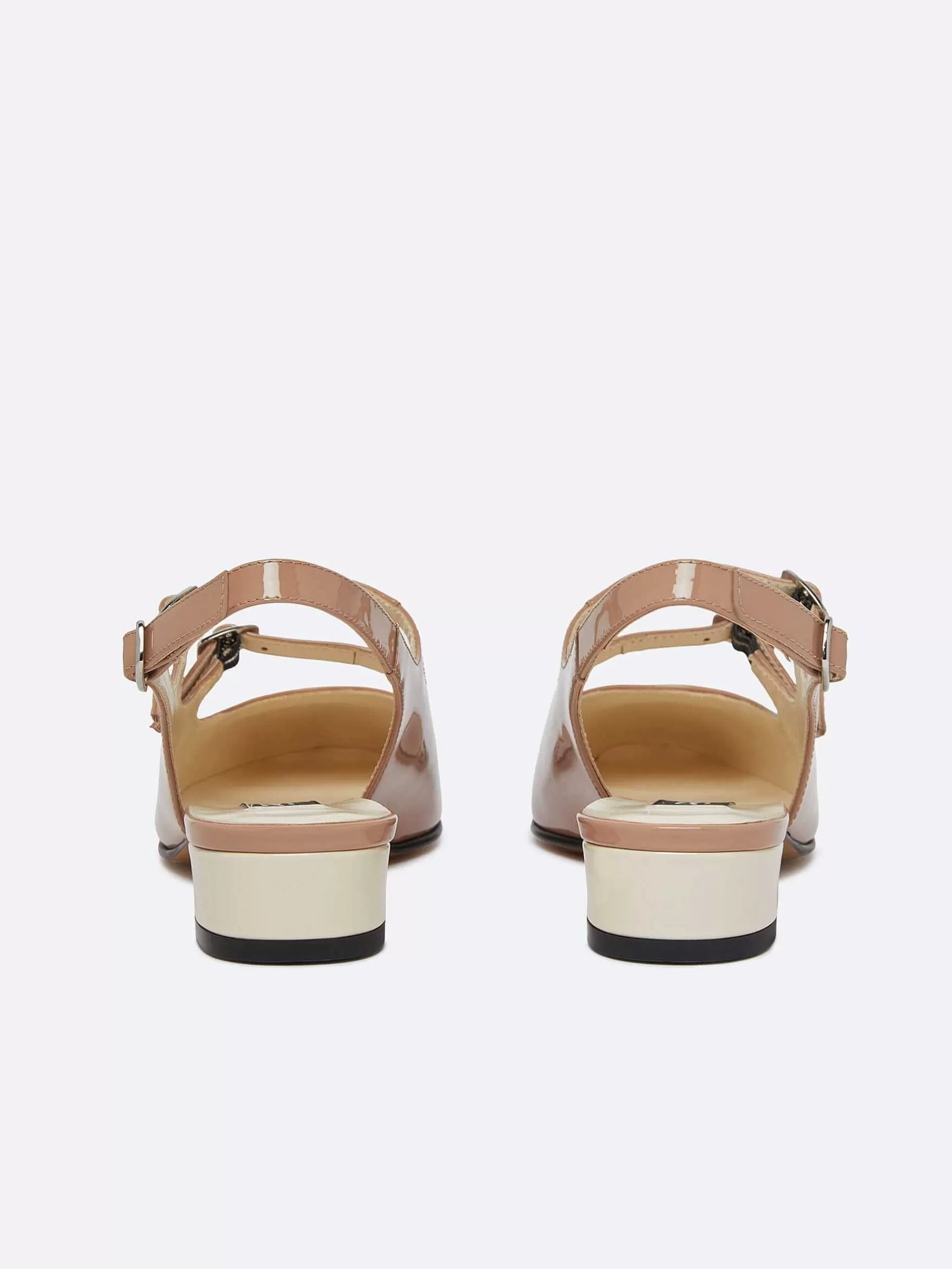 Women Carel Slingbacks-Taupe And Ivory Upcycled Patent Leather Slingback Mary Janes