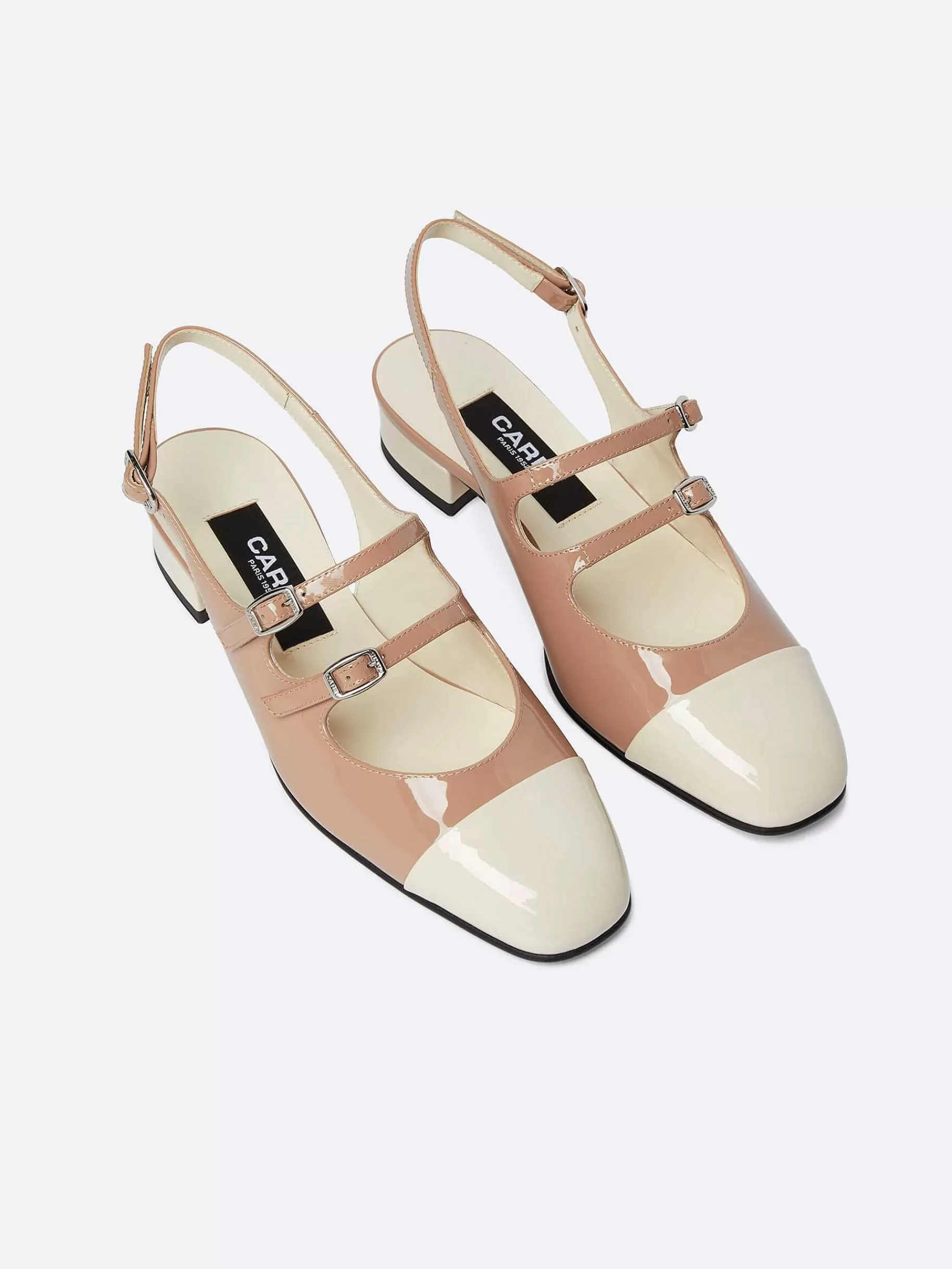 Women Carel Slingbacks-Taupe And Ivory Upcycled Patent Leather Slingback Mary Janes