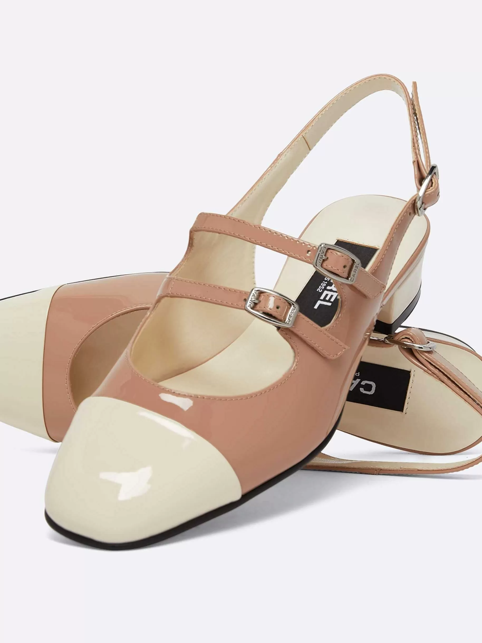 Women Carel Slingbacks-Taupe And Ivory Upcycled Patent Leather Slingback Mary Janes